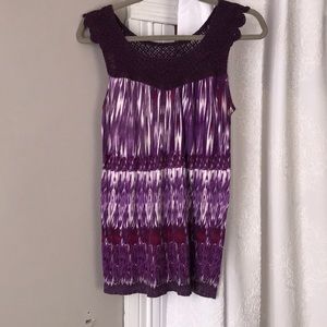 Purple and white tank top with crochet top